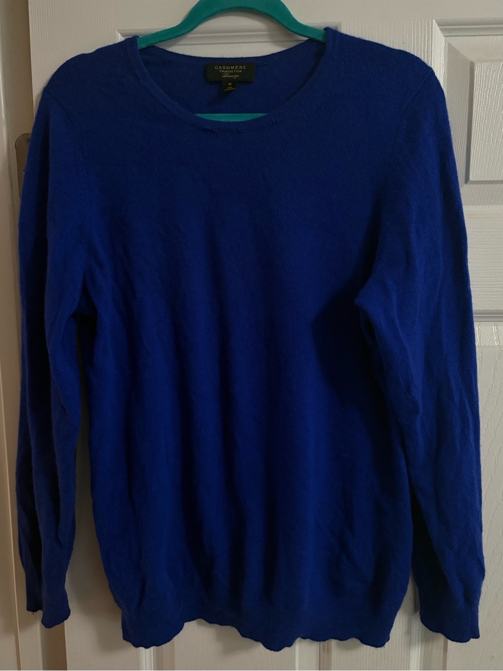 100% cashmere Charter Club crewneck pullover sweater royal blue quiet luxury 1X